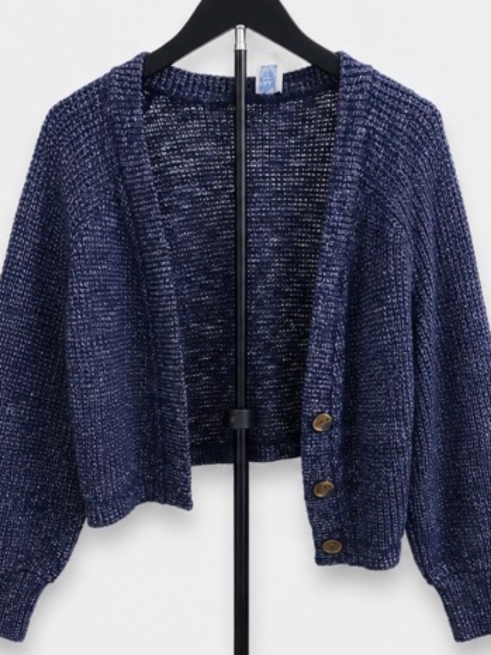 Blue Rain Navy Marled Cropped Knit Cardigan Size Small